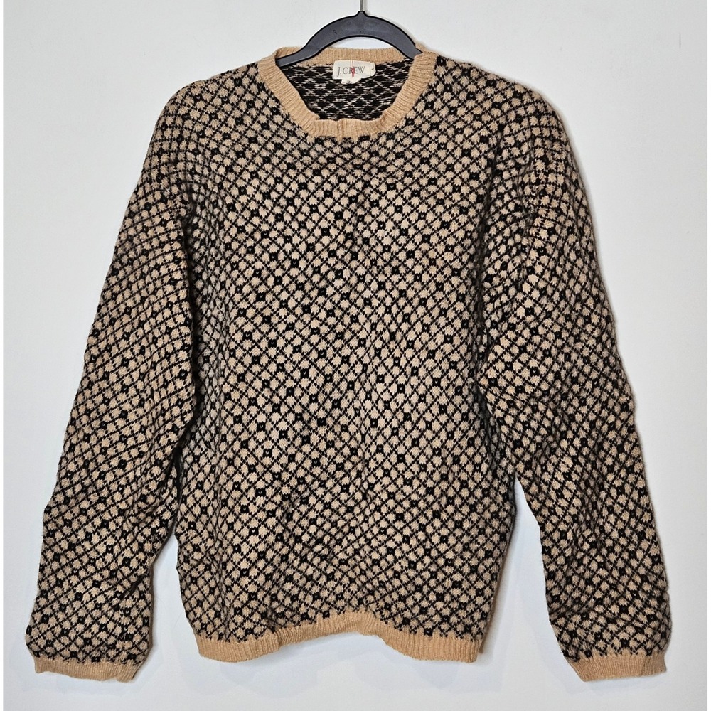 Vintage J Crew 100% Wool Oarsman‎ Sweater Knit Crew Patterned 80s/90s Grandpa Lg